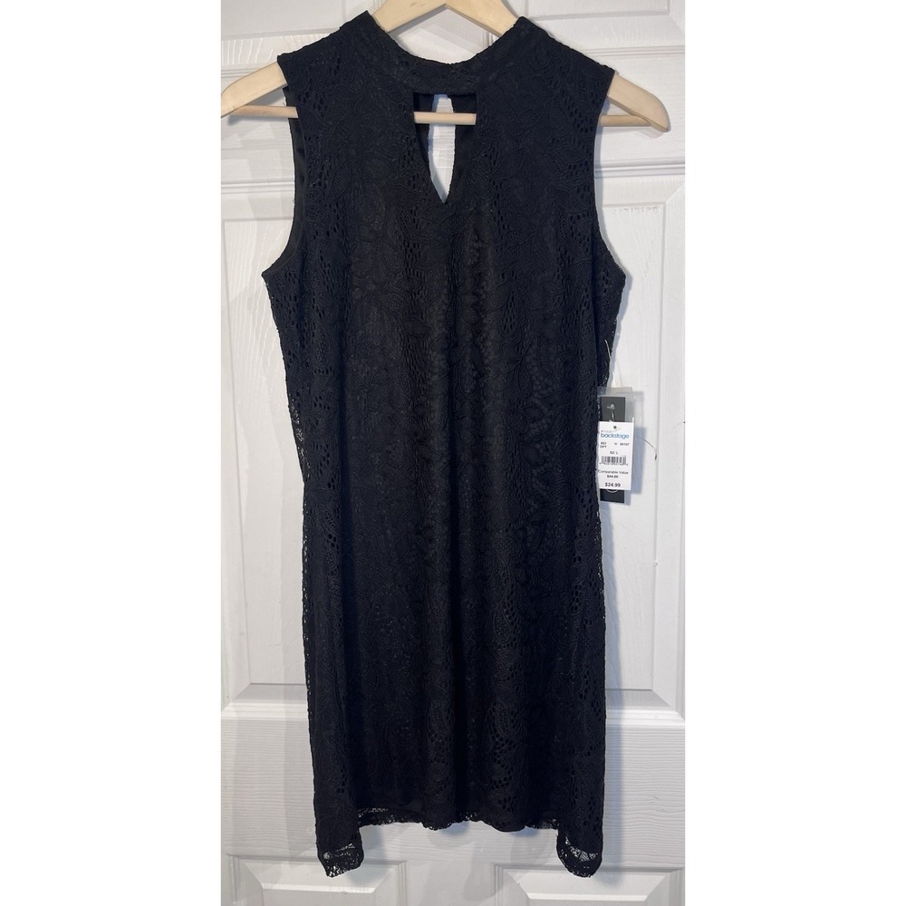 NWT As U Wish Black Lace Dress Sz Large Sleeveless Lined Shift Keyhole Cocktail
